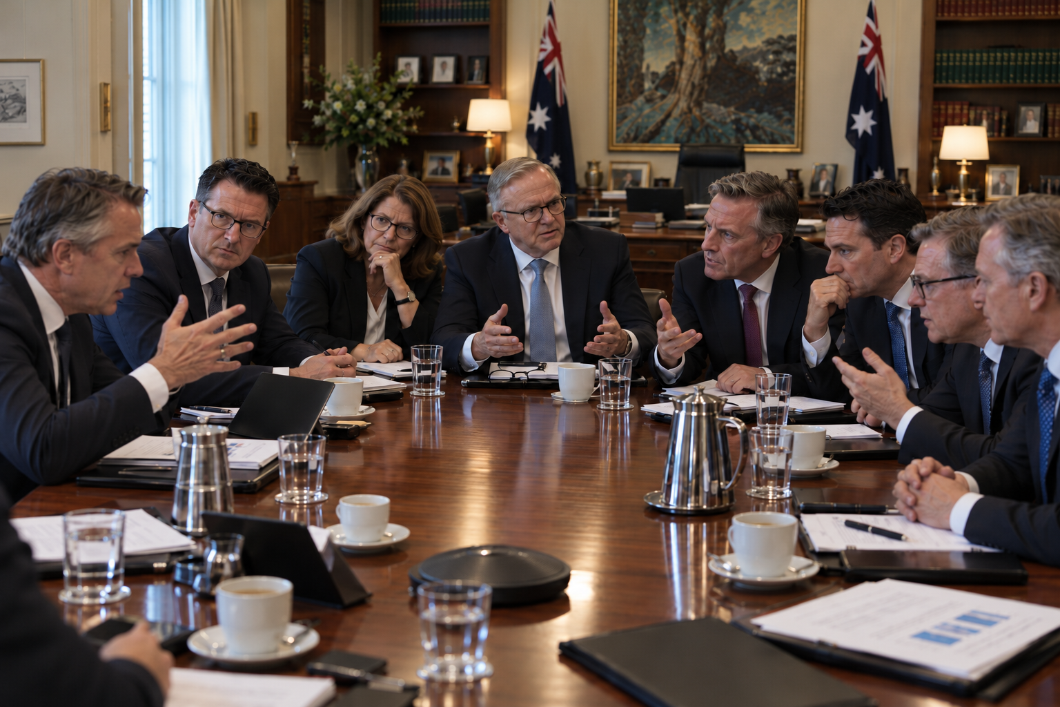 Prime Minister Anthony Albanese and RBA Governor Michelle Bullock meeting with bank chief executives